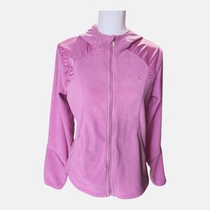 Adidas Women's Fleece Hooded Jacket, Full Zip, Pink, Size Medium, M